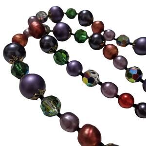 1950s Aurora Borealis Carnival Glass Plastic Beaded Opera Length Necklace